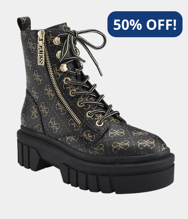 GUESS Women's Ferina Combat Lug Sole Lace Up Boots