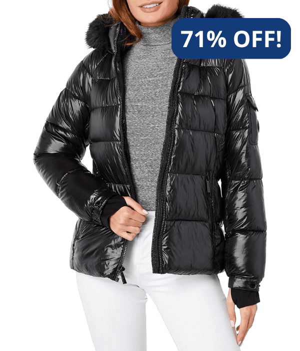 MICHAEL KORS Short Puffer with Faux Fur Trim Hood Jacket